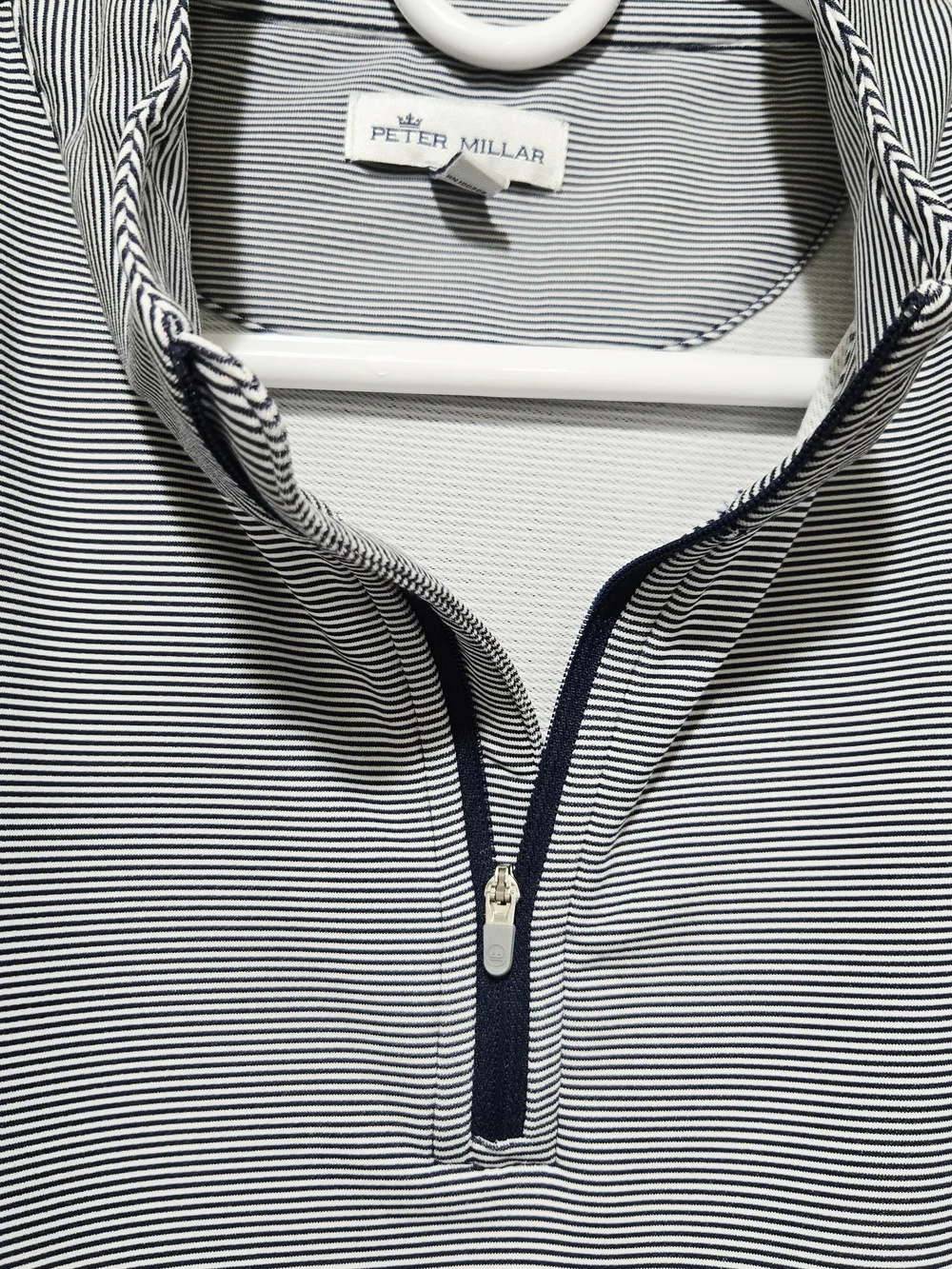 Peter Millar Perth Sugar Stripe Performance Quarter-Zip Blue And White Stripe XL